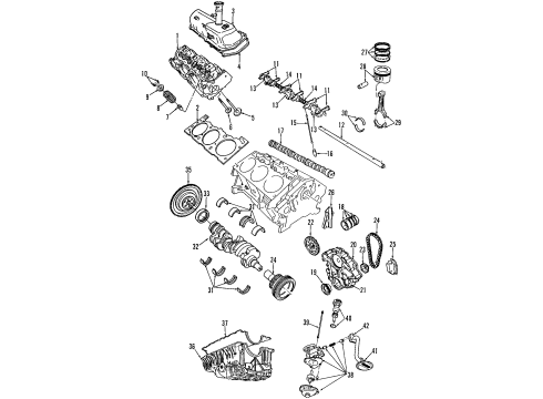 2000 Ford Explorer Engine Parts, Mounts, Cylinder Head & Valves, Camshaft & Timing, Oil Pan, Oil Pump, Balance Shafts, Crankshaft & Bearings, Pistons, Rings & Bearings Valve Seals Diagram for E6TZ-6571-A