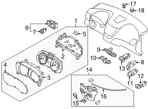 2014 Hyundai Accent A/C & Heater Control Units Cluster Assembly-Instrument Diagram for 94001-1R510