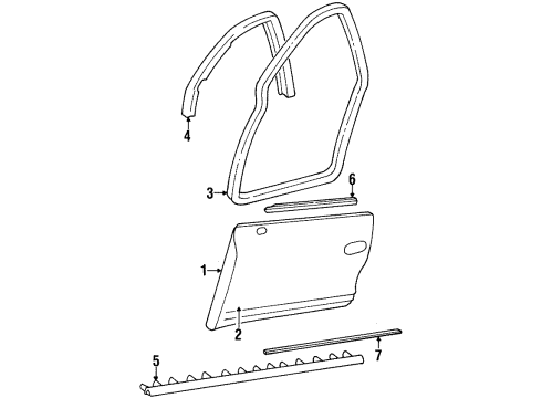 1999 Oldsmobile Aurora Front Door & Components, Exterior Trim Sealing Strip Asm-Front Side Door Bottom Auxiliary Diagram for 25626895