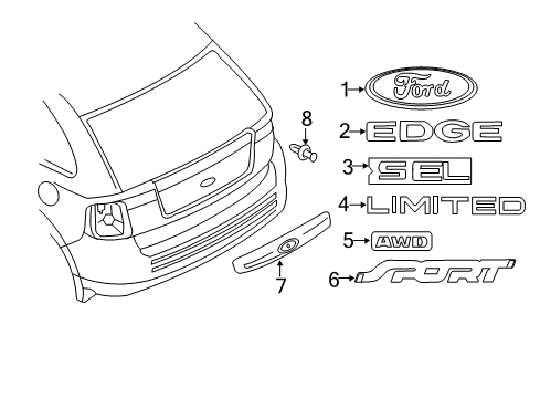 2009 Ford Edge Exterior Trim - Lift Gate Molding Diagram for 7T4Z-13508-APTM