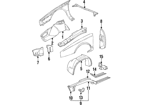 1990 Cadillac Seville Structural Components & Rails Br Asm-Dash To Motor Compartment Side Longitudinal Lower Diagram for 20723449