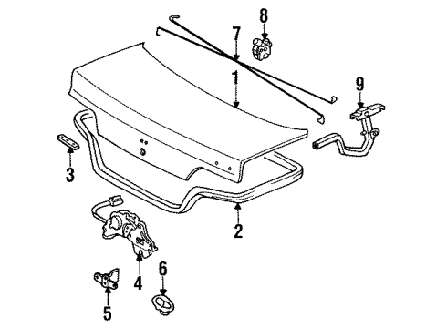 1994 Acura Legend Trunk Lid Hinge, Driver Side Trunk Diagram for 68660-SP0-000ZZ