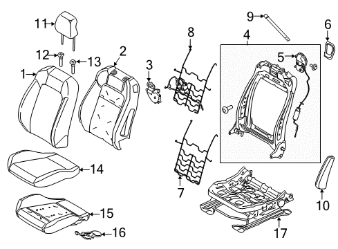 2016 Ford Mustang Front Seat Components Seat Cushion Pad Diagram for FR3Z-63632A23-H