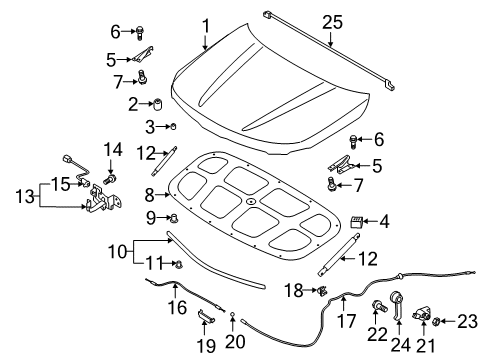 2022 Kia Telluride Hood & Components Bracket-Hood Release Cable Mounting Diagram for 64158-J9000