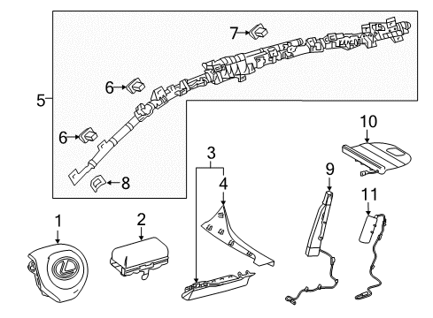 2017 Lexus RX450h Air Bag Components Spiral Cable Sub-Assembly With Sensor Diagram for 84307-48131