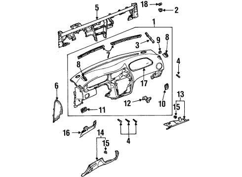 2002 Daewoo Leganza Cluster & Switches, Instrument Panel Instrument Panel Bolt Diagram for 94500411