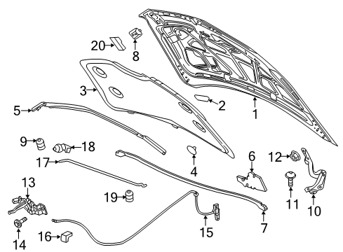 2014 Cadillac ELR Hood & Components Support Rod Diagram for 22875668