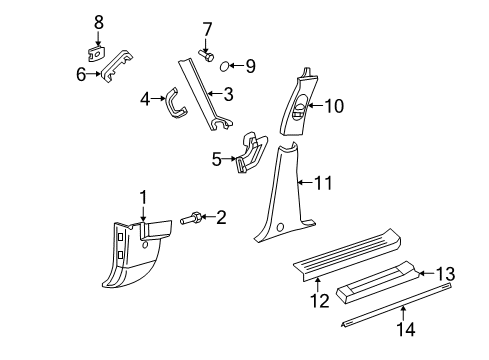 2002 Ford Explorer Interior Trim - Pillars, Rocker & Floor Weatherstrip Pillar Trim Diagram for 1L2Z-7803599-AAB