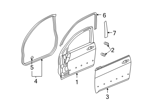 2007 Acura TSX Front Door Sub-Seal, Left Front Door Diagram for 72365-SEA-033