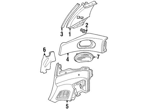 1994 Honda Civic del Sol Interior Trim - Quarter Panels Garnish, L. Quarter Pillar *NH178L* (EXCEL CHARCOAL) Diagram for 84180-SR2-000ZA