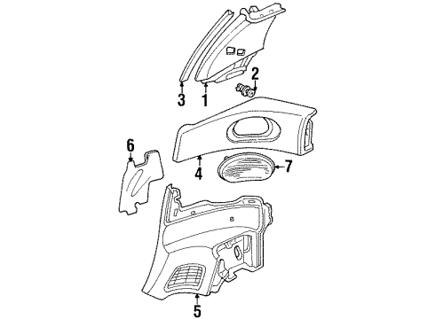 1997 Honda Civic del Sol Interior Trim - Quarter Panels Garnish, R. Quarter Pillar *NH167L* (GRAPHITE BLACK) Diagram for 84130-SR2-000ZB