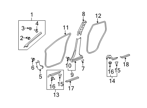 2010 Acura RDX Interior Trim - Pillars, Rocker & Floor Clip B, Pillar Garnish Diagram for 91561-SJK-J01