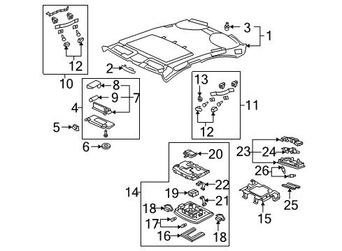 2006 Acura RL Sunroof Bracket, Roof Console Diagram for 62123-SJA-A00ZZ