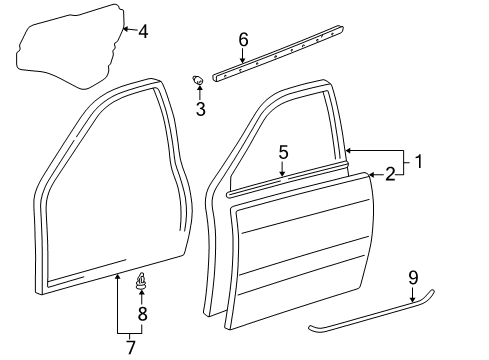 2006 Lexus LX470 Front Door Regulator Diagram for 69801-60070