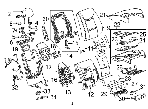 2016 Cadillac XTS Passenger Seat Components Adjust Handle Diagram for 22882871