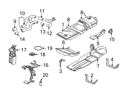 1996 GMC Jimmy Fuel System Components Strap, Fuel Tank Diagram for 15697656