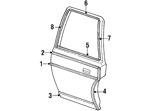 1987 Cadillac DeVille Rear Door & Components, Exterior Trim MLDG Diagram for 20656346