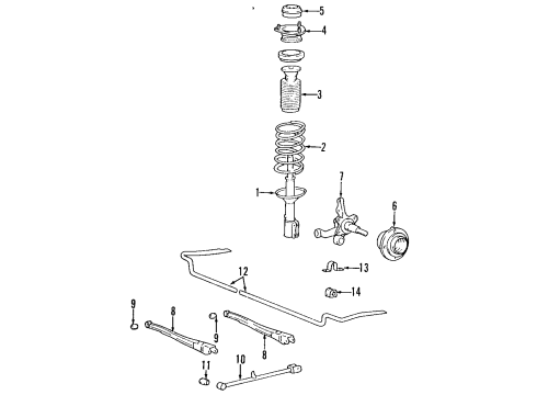 1995 Hyundai Accent Rear Suspension Components, Lower Control Arm, Stabilizer Bar Rear Wheel Hub Assembly Diagram for 52710-22500
