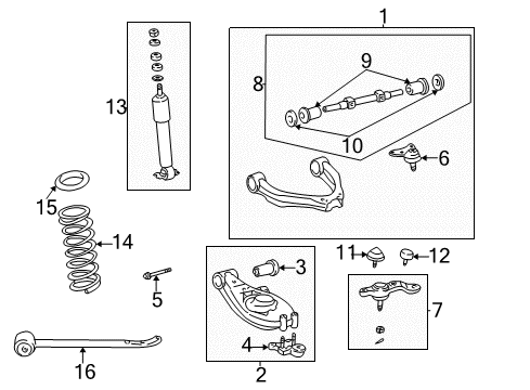 2004 Toyota Tacoma Front Suspension Components, Lower Control Arm, Upper Control Arm, Stabilizer Bar Spring Bumper Diagram for 48332-04030