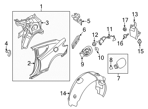 2012 Hyundai Genesis Coupe Fuel Door Fuel Filler Door Assembly Diagram for 69510-2M000