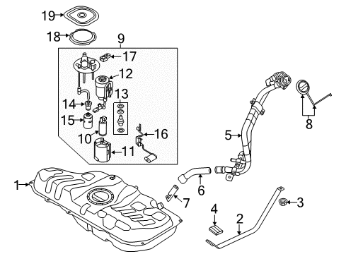 2014 Hyundai Elantra Coupe Fuel Supply Filler Neck & Hose Assembly Diagram for 31030-3X600