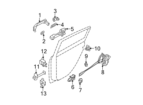 2009 Nissan Versa Rear Door - Lock & Hardware Outside Handle Grip, Passenger Side Diagram for 82640-EL14A
