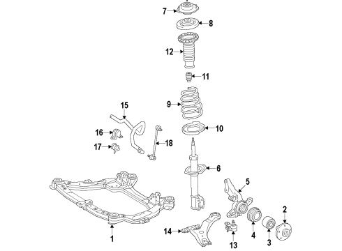 2016 Toyota Highlander Front Suspension Components, Lower Control Arm, Stabilizer Bar Front Suspension Support Sub-Assembly Diagram for 48609-0E060