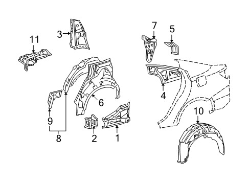 2006 Lexus IS350 Inner Structure - Quarter Panel Extension, Quarter Panel, Rear RH Diagram for 61625-53020