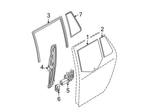 2008 BMW 535xi Rear Door Rear Right Window Guide Diagram for 51357044182