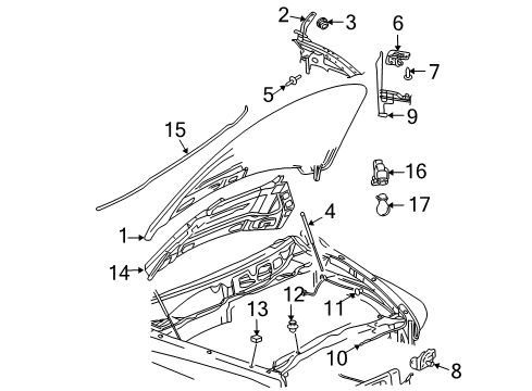 2003 Dodge Ram 2500 Hood & Components Hood Latch Support Diagram for 55276321AA