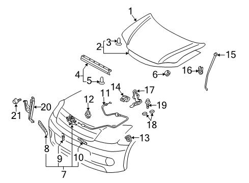 2005 Scion tC Hood & Components Support Rod Diagram for 53440-21020