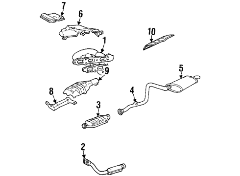 1993 Pontiac Grand Am Exhaust Manifold Muffler Assembly W/Tailpipe Diagram for 22573179