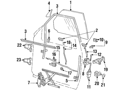 1993 Ford Explorer Front Door Glass & Hardware, Lock & Hardware Run Channel Diagram for F3TZ-7821546-A