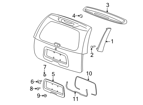 2005 GMC Envoy Exterior Trim - Lift Gate Side Molding Bolt Diagram for 11588626