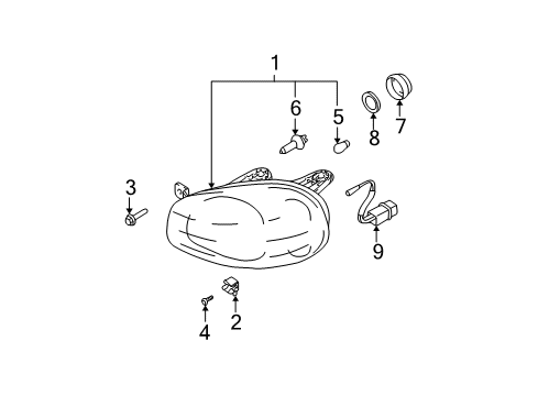 2004 Hyundai Santa Fe Bulbs Passenger Side Headlight Assembly Composite Diagram for 92102-26251