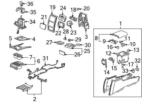 2008 Cadillac STS Front Console Console Base Diagram for 15930434