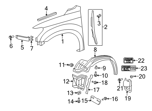 2009 Toyota Tundra Fender & Components, Exterior Trim Liner Extension Diagram for 53806-0C020