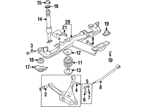 1999 Buick Riviera Rear Suspension Components, Lower Control Arm, Ride Control, Stabilizer Bar Link, Rear Suspension Adjust Diagram for 25645090