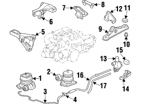 1995 Acura TL Engine & Trans Mounting Bracket, Left Front Engine Mounting Diagram for 50825-SW5-000