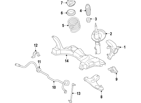 2011 Ford Focus Front Suspension Components, Lower Control Arm, Stabilizer Bar Stabilizer Bar Diagram for 8S4Z-5482-D