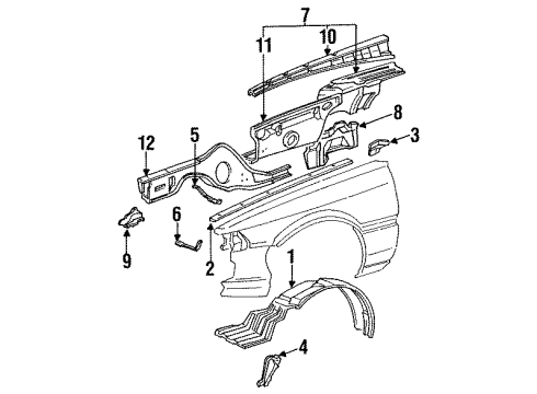 1991 Toyota Camry Fender - Inner Components Seal, Front Fender Splash Shield, LH Diagram for 53889-32010