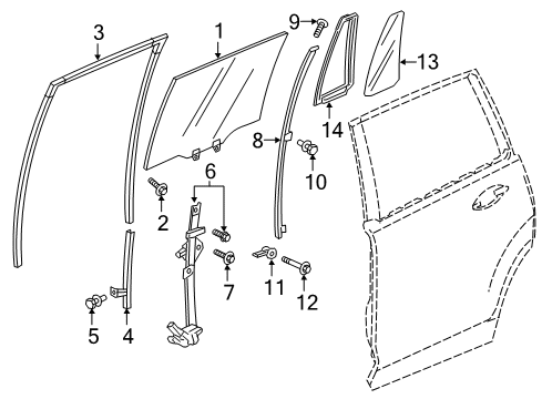 2016 Honda Pilot Rear Door Sash, R. RR. Door Center (Lower) Diagram for 72730-T6Z-A01