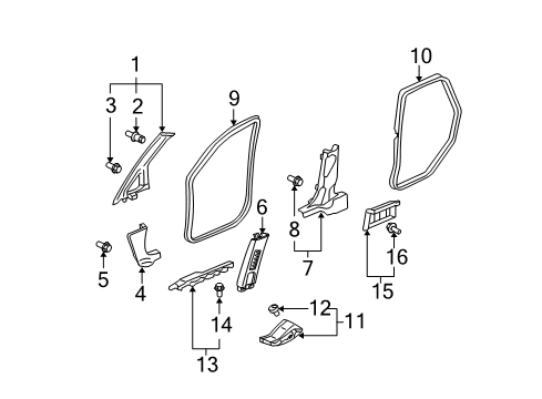 2013 Honda Fit Interior Trim - Pillars, Rocker & Floor Clip, Pillar Garnish Diagram for 91560-TF0-013