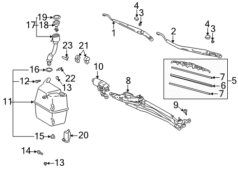 2000 Toyota Celica Wiper & Washer Components Inlet Assembly Diagram for 85301-20030