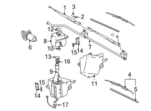 1995 Toyota Tacoma Wiper & Washer Components Motor Assy, Windshield Wiper Diagram for 85110-35180