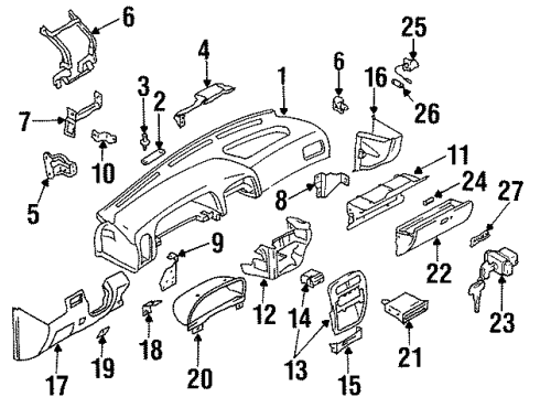 1995 Nissan Pickup Instrument Panel Cylinder Set-Glove Box Lid Lock Diagram for 68632-85E85