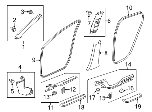 2014 Acura RDX Interior Trim - Pillars, Rocker & Floor Clip, Pillar Garnish Diagram for 90611-SM4-013