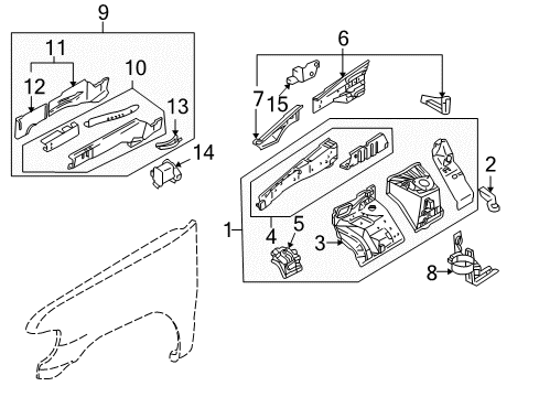 Diagram for 2002 Infiniti QX4 Structural Components & Rails 