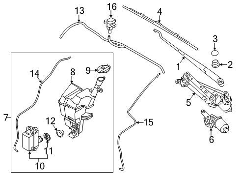 2012 Kia Rio Windshield - Wiper & Washer Components Reservoir & Pump Ass Diagram for 986101W010