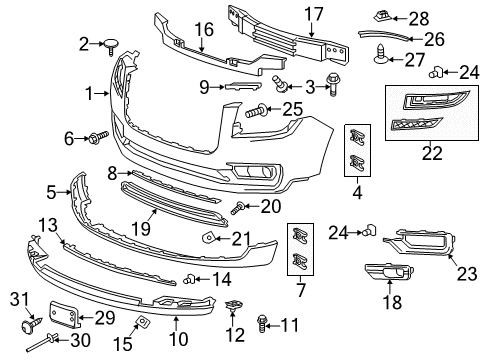 2013 GMC Acadia Front Bumper Grille Surround Diagram for 22814531